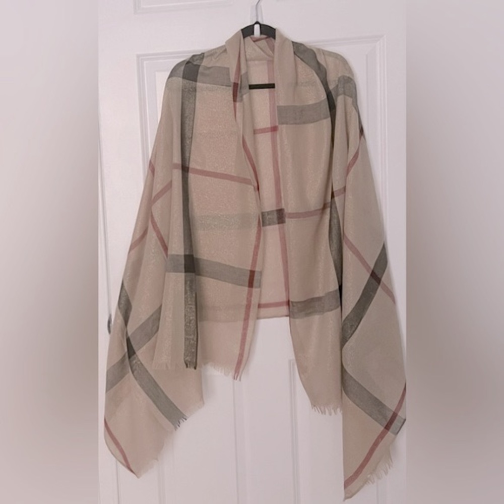 Plaid Britt Lightweight Scarf / Colors tan,black and red / - Picture 4 of 7